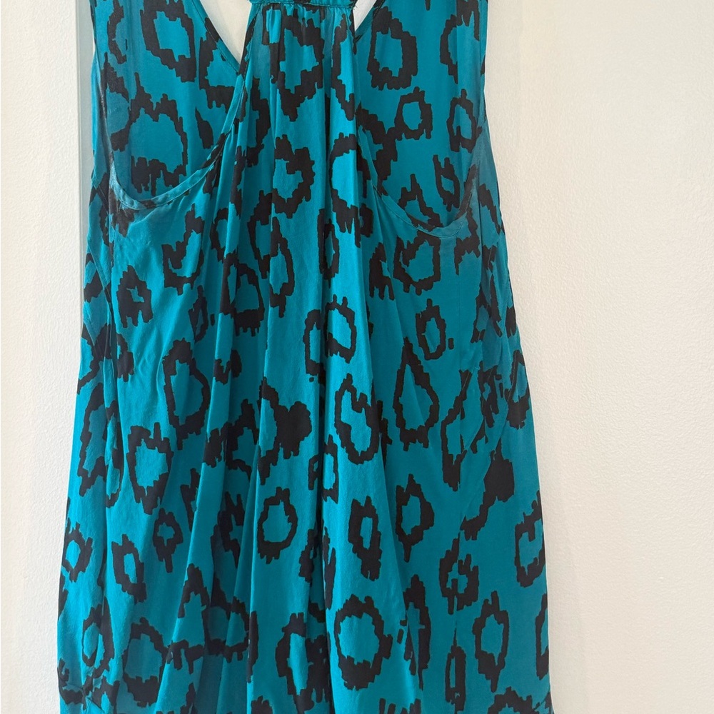 Y2K Teal and Black Leopard Print Tank Top - Picture 2 of 3